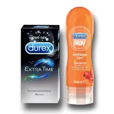 Durex Extra Time 10pcs & Durex Play massage 2in1 lubricant combo pack