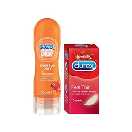 Durex Play Massage 2in1 200ml Lubricant gel & Durex Feel thin 10 pcs Condoms