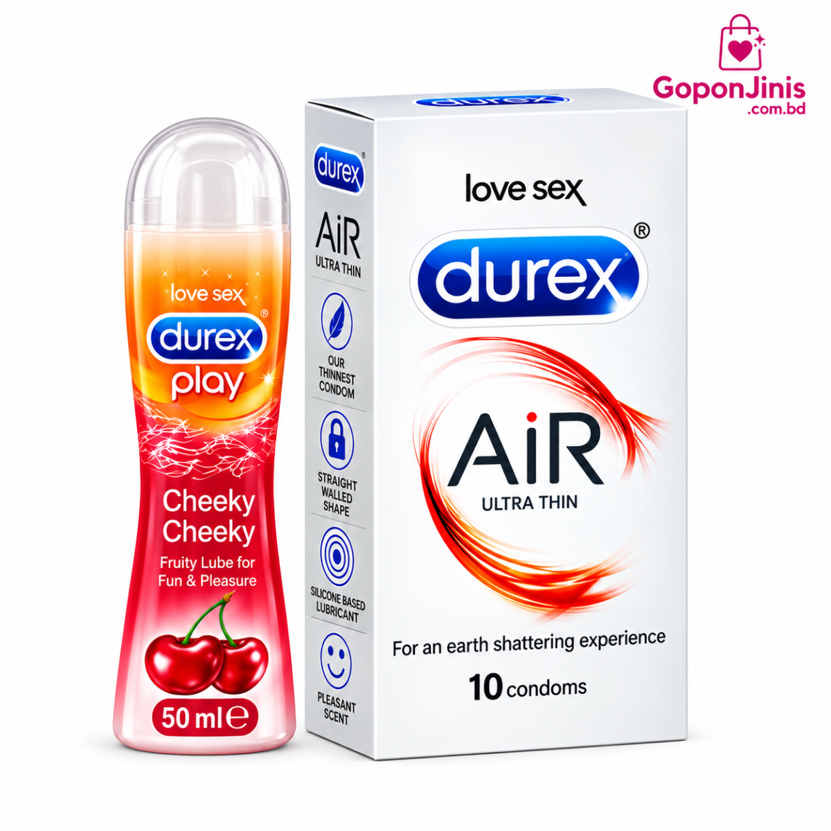 Durex Air Ultra Thin 10 Condoms & Cheeky Cheeky Lubricant 50ml Combo
